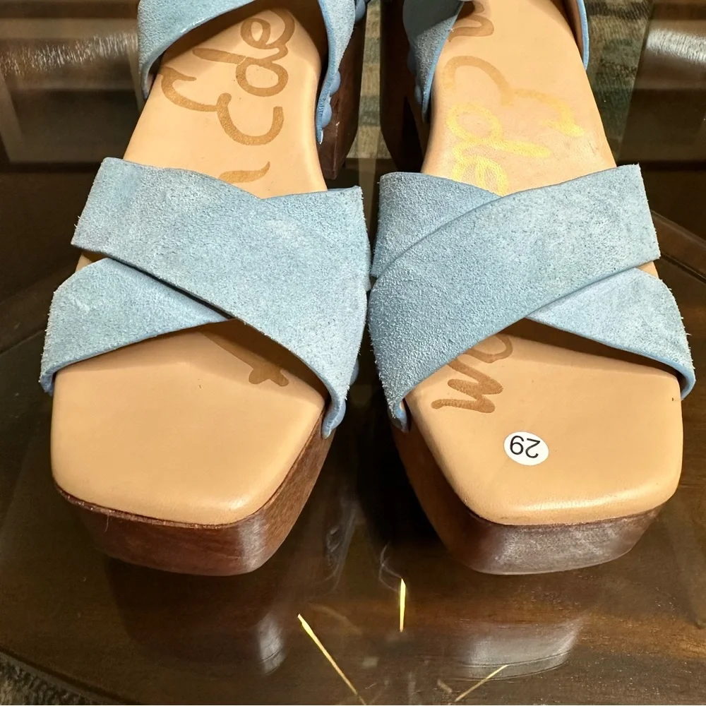 Sam Edelman Josefina Women's Sky Blue Leather‎ Sandals Sz 7 in light blue